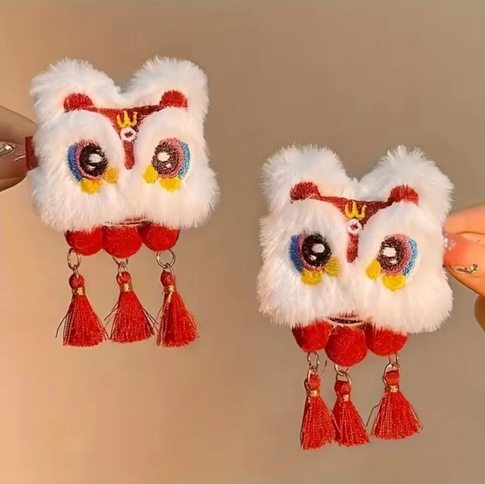 White and Red Furry Lion Hair Clips